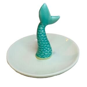 Jewelry Dish Mermaid Tail Ring Holder Trinket Holder Ceramic Blue Scales Plate